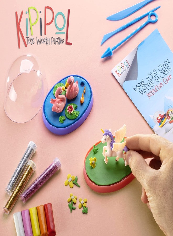 Kipipol Snow Globe Making Kit for Kids - Make Your Own Snow Globes for Girls w/ 4 DIY Snowglobe, 5 Figures, 20 Packs of Modeling Clay for Kids for Sculpting - Arts and Crafts for Girls & Boys 8-12-4-8 - Image 5